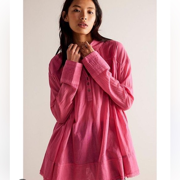 Free People We The Free Sheer Swing Shirt Pink XS - Picture 1 of 7